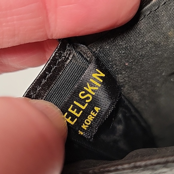 Vintage Eel Skin Leather Clutch Purse Black Fold Over Soft Pockets Handbag - Picture 9 of 16